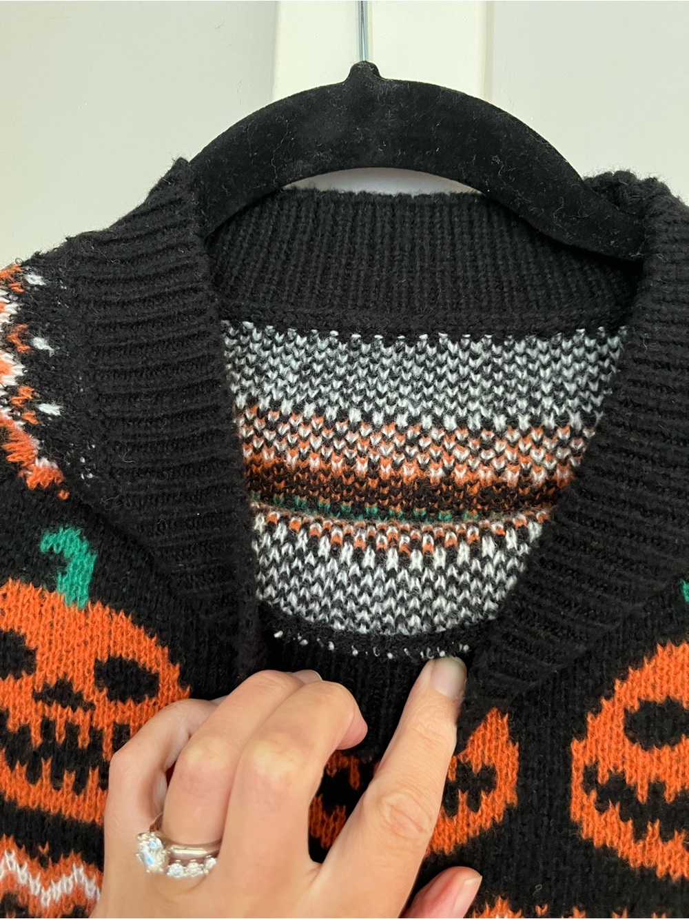Women's Black Halloween Pumpkin Crewneck Sweater - Picture 9 of 13